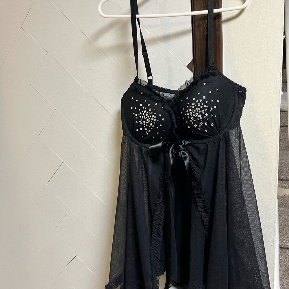 Victoria's Secret Black Chemise with Embellishments